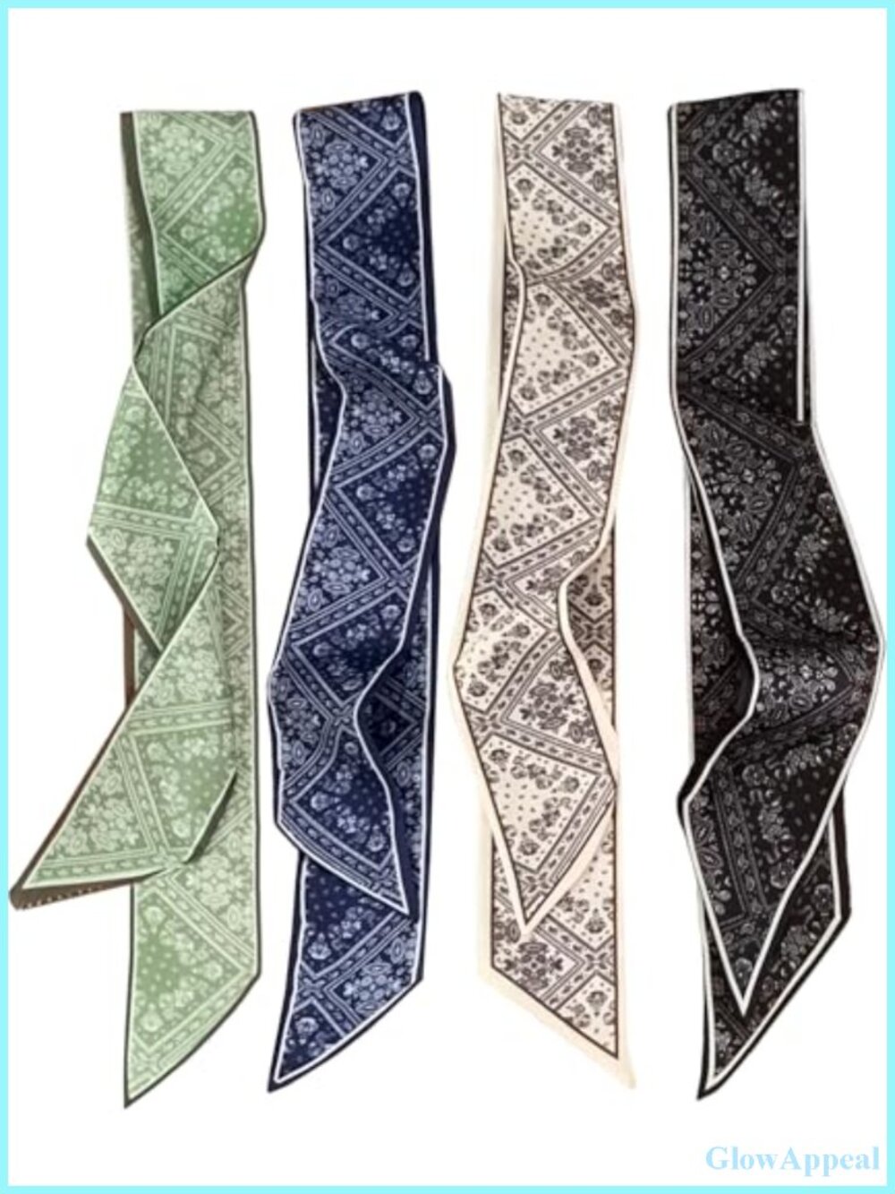 Set of 4 Women's Silky Satin Floral Scarves Versatile Head Wraps Hair